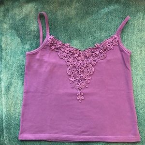 Cotton Cami w/ lace inset lilac color